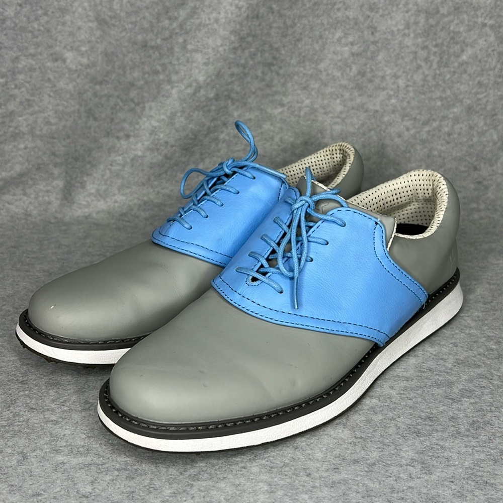 Jack Grace Mens Blue & Gray Spike Less Leather Waterproof Golf Shoes Size 8